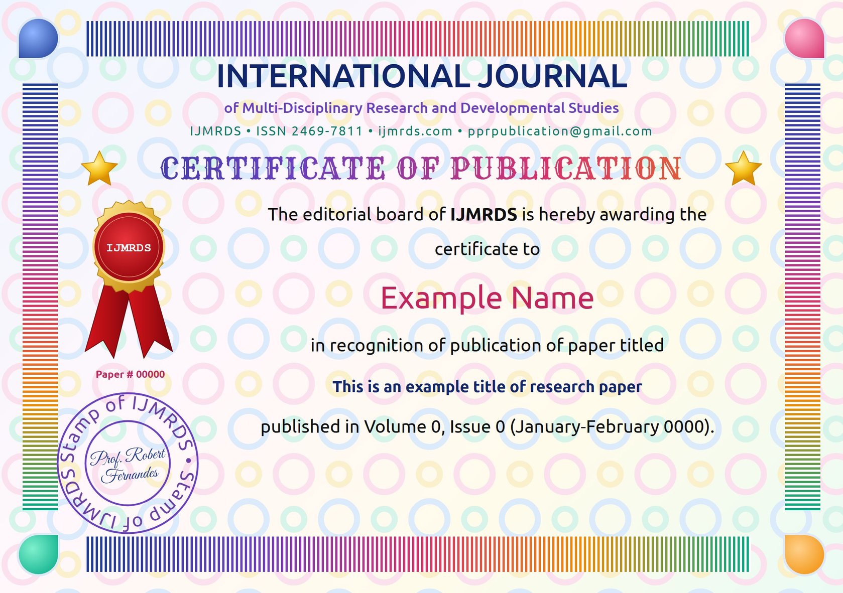 Example of an e-certificate of publication.